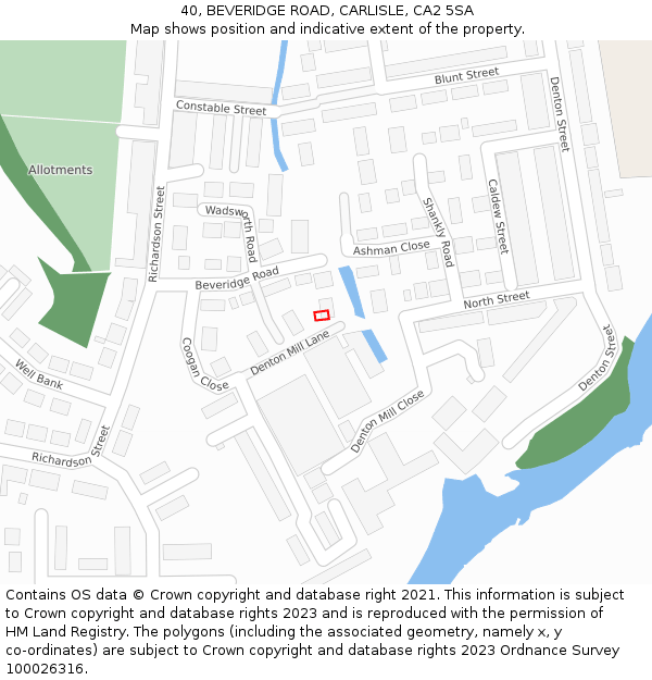40, BEVERIDGE ROAD, CARLISLE, CA2 5SA: Location map and indicative extent of plot