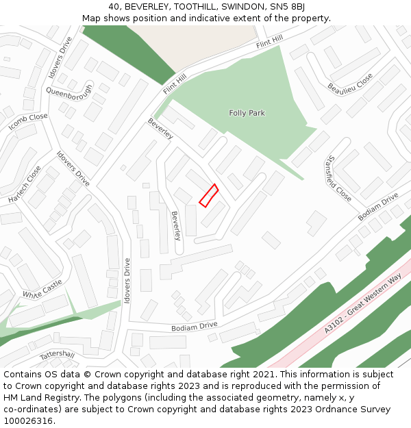 40, BEVERLEY, TOOTHILL, SWINDON, SN5 8BJ: Location map and indicative extent of plot
