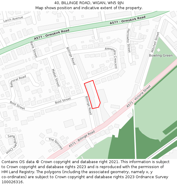 40, BILLINGE ROAD, WIGAN, WN5 9JN: Location map and indicative extent of plot