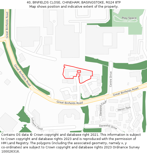 40, BINFIELDS CLOSE, CHINEHAM, BASINGSTOKE, RG24 8TP: Location map and indicative extent of plot