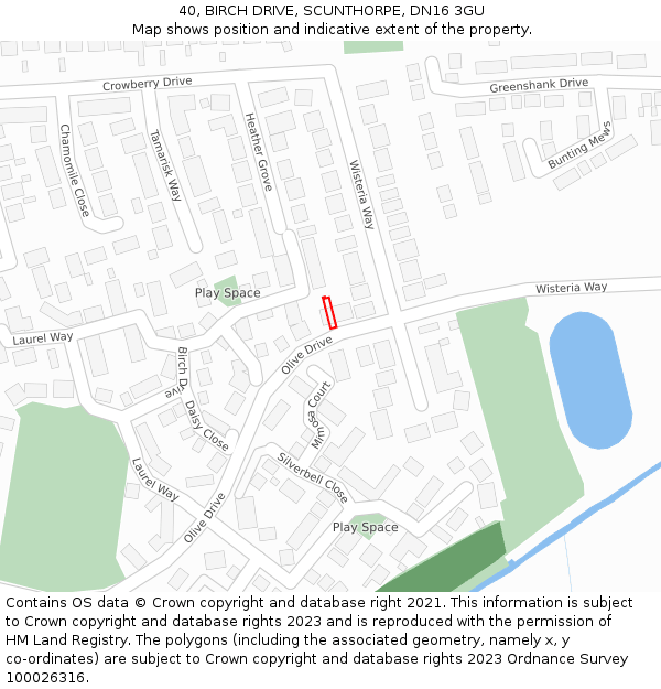 40, BIRCH DRIVE, SCUNTHORPE, DN16 3GU: Location map and indicative extent of plot