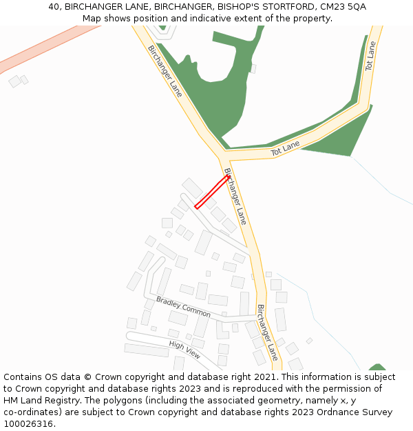 40, BIRCHANGER LANE, BIRCHANGER, BISHOP'S STORTFORD, CM23 5QA: Location map and indicative extent of plot