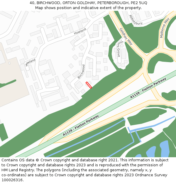 40, BIRCHWOOD, ORTON GOLDHAY, PETERBOROUGH, PE2 5UQ: Location map and indicative extent of plot