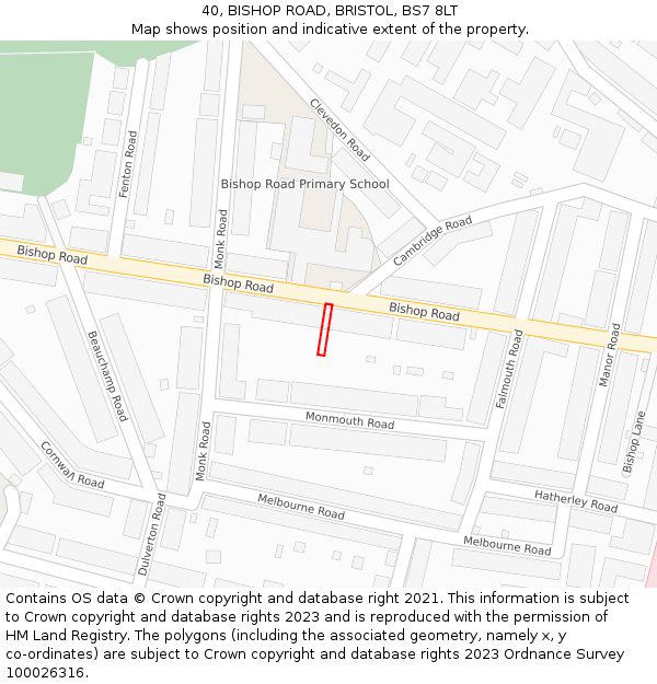 40, BISHOP ROAD, BRISTOL, BS7 8LT: Location map and indicative extent of plot