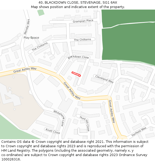 40, BLACKDOWN CLOSE, STEVENAGE, SG1 6AX: Location map and indicative extent of plot