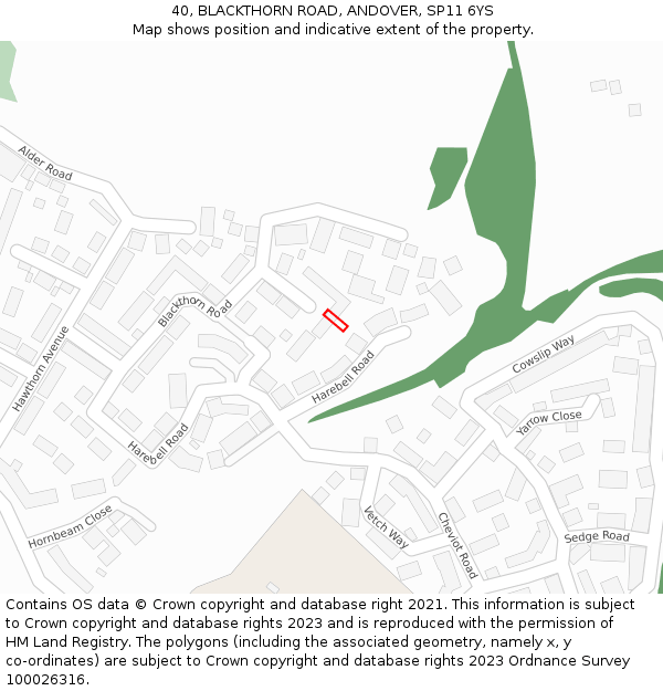 40, BLACKTHORN ROAD, ANDOVER, SP11 6YS: Location map and indicative extent of plot