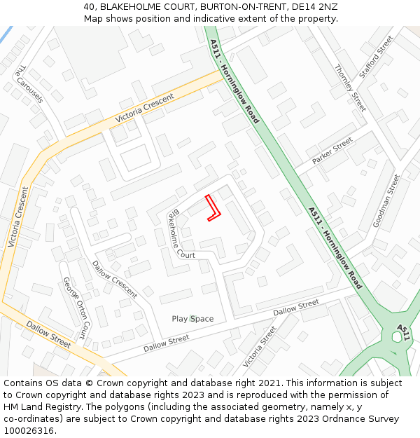 40, BLAKEHOLME COURT, BURTON-ON-TRENT, DE14 2NZ: Location map and indicative extent of plot