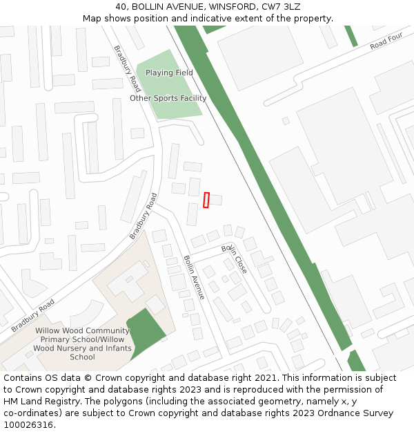 40, BOLLIN AVENUE, WINSFORD, CW7 3LZ: Location map and indicative extent of plot