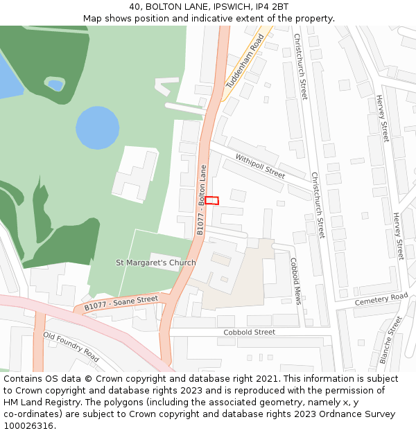 40, BOLTON LANE, IPSWICH, IP4 2BT: Location map and indicative extent of plot