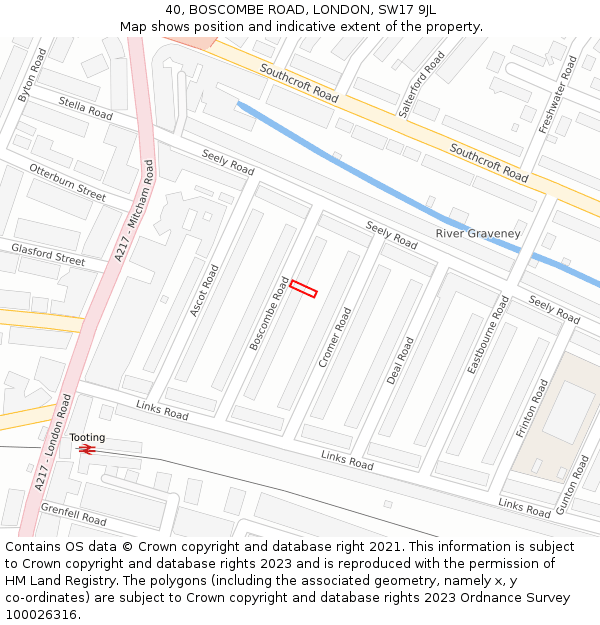 40, BOSCOMBE ROAD, LONDON, SW17 9JL: Location map and indicative extent of plot