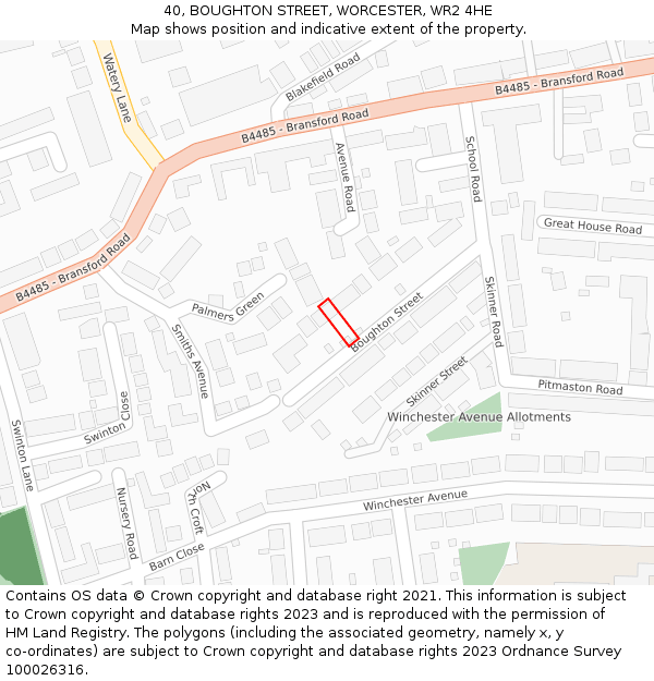 40, BOUGHTON STREET, WORCESTER, WR2 4HE: Location map and indicative extent of plot