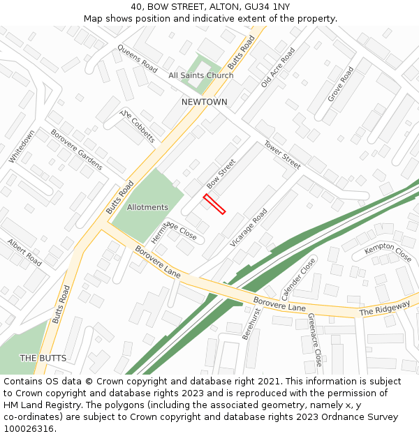 40, BOW STREET, ALTON, GU34 1NY: Location map and indicative extent of plot