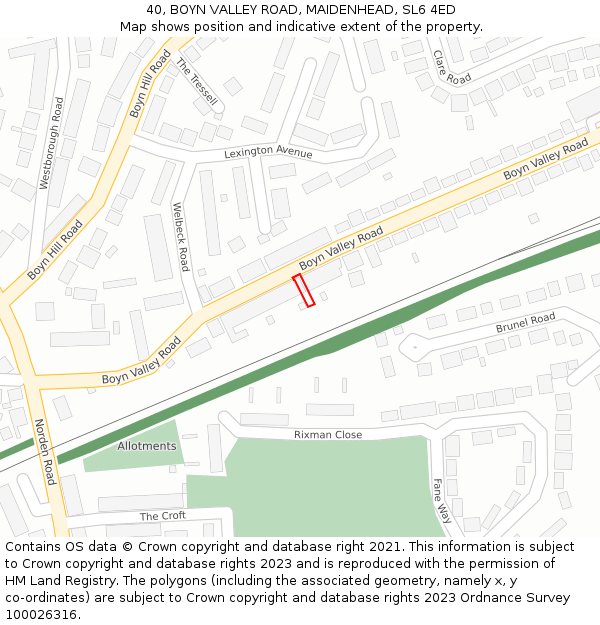 40, BOYN VALLEY ROAD, MAIDENHEAD, SL6 4ED: Location map and indicative extent of plot