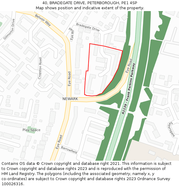 40, BRADEGATE DRIVE, PETERBOROUGH, PE1 4SP: Location map and indicative extent of plot