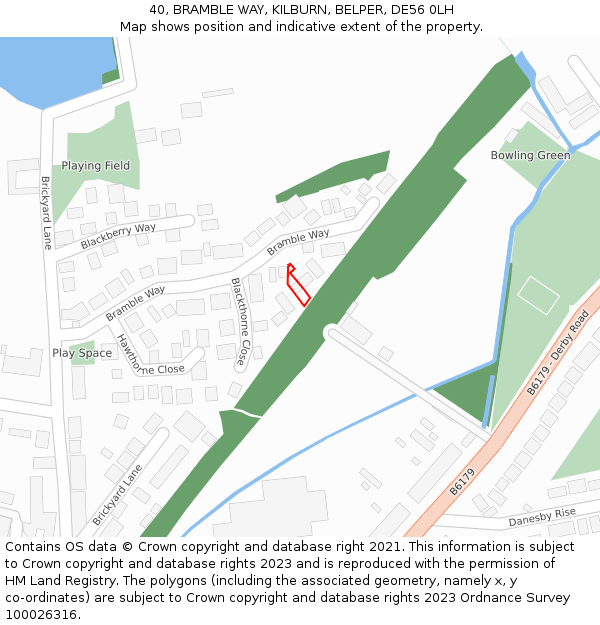 40, BRAMBLE WAY, KILBURN, BELPER, DE56 0LH: Location map and indicative extent of plot