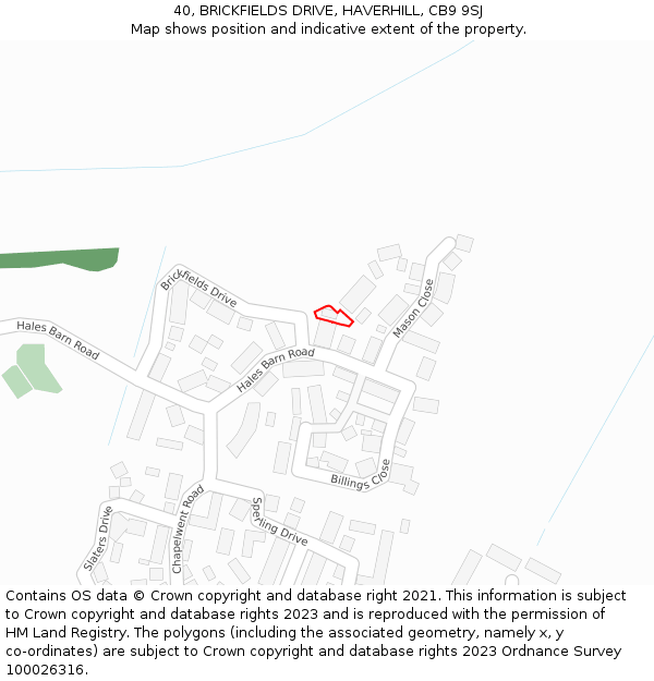 40, BRICKFIELDS DRIVE, HAVERHILL, CB9 9SJ: Location map and indicative extent of plot