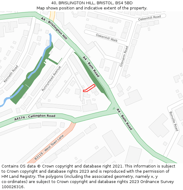 40, BRISLINGTON HILL, BRISTOL, BS4 5BD: Location map and indicative extent of plot