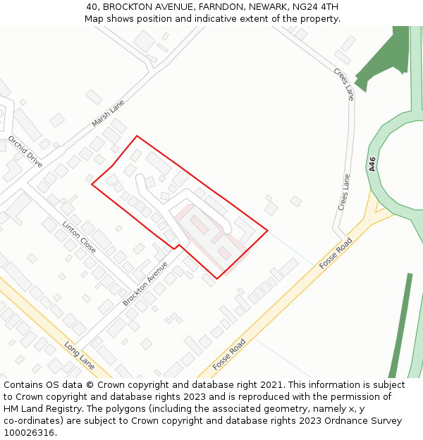 40, BROCKTON AVENUE, FARNDON, NEWARK, NG24 4TH: Location map and indicative extent of plot