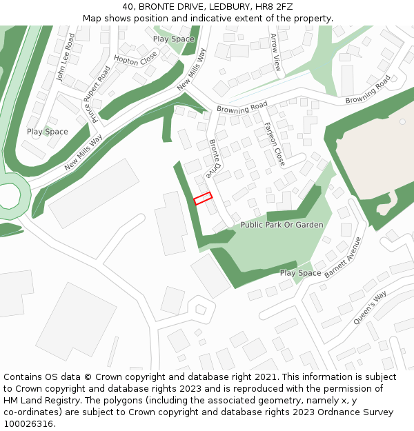 40, BRONTE DRIVE, LEDBURY, HR8 2FZ: Location map and indicative extent of plot