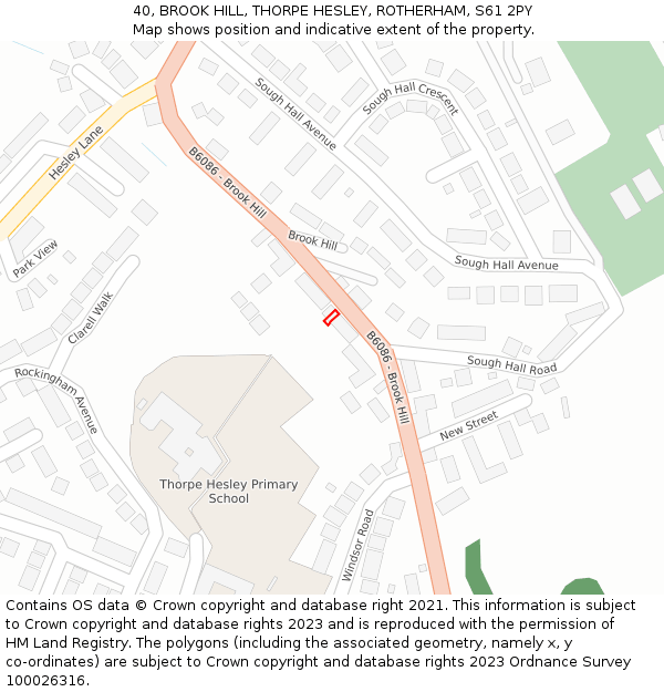 40, BROOK HILL, THORPE HESLEY, ROTHERHAM, S61 2PY: Location map and indicative extent of plot