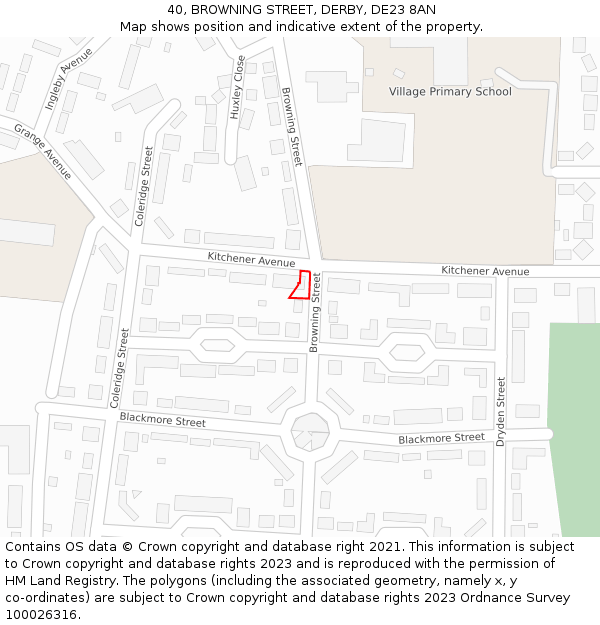 40, BROWNING STREET, DERBY, DE23 8AN: Location map and indicative extent of plot