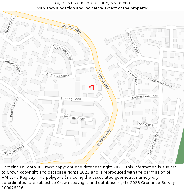40, BUNTING ROAD, CORBY, NN18 8RR: Location map and indicative extent of plot