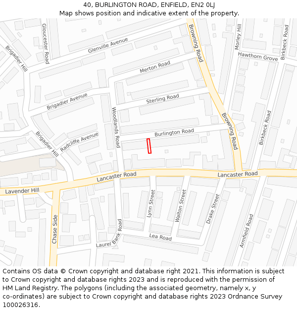 40, BURLINGTON ROAD, ENFIELD, EN2 0LJ: Location map and indicative extent of plot
