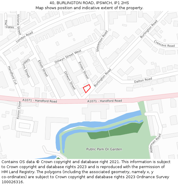 40, BURLINGTON ROAD, IPSWICH, IP1 2HS: Location map and indicative extent of plot