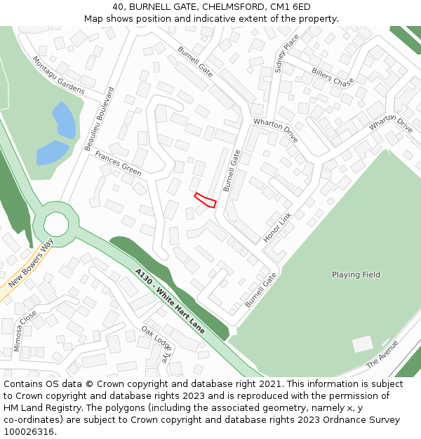 40, BURNELL GATE, CHELMSFORD, CM1 6ED: Location map and indicative extent of plot