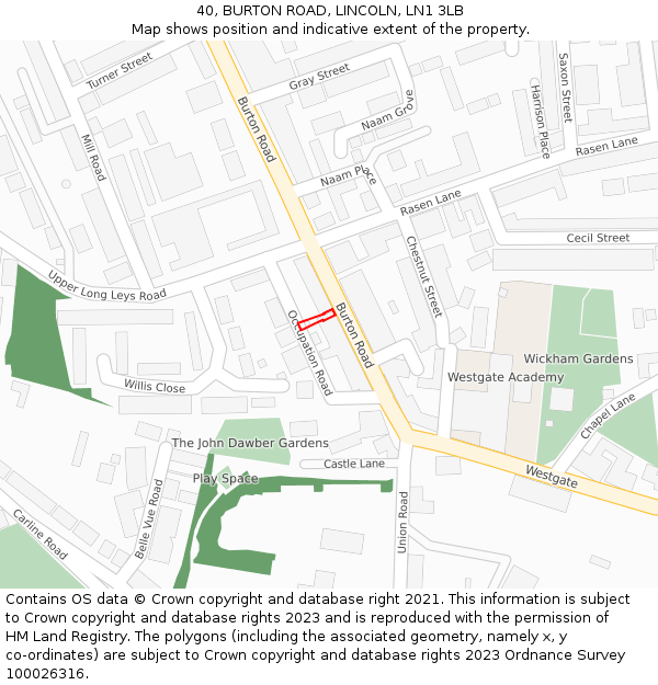 40, BURTON ROAD, LINCOLN, LN1 3LB: Location map and indicative extent of plot