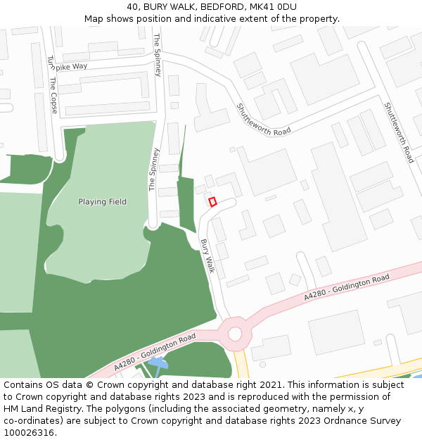 40, BURY WALK, BEDFORD, MK41 0DU: Location map and indicative extent of plot