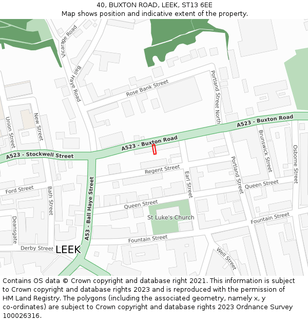 40, BUXTON ROAD, LEEK, ST13 6EE: Location map and indicative extent of plot