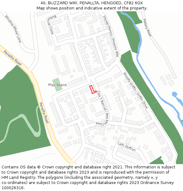 40, BUZZARD WAY, PENALLTA, HENGOED, CF82 6GX: Location map and indicative extent of plot