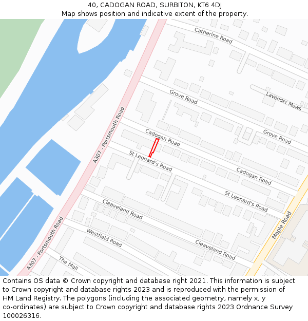 40, CADOGAN ROAD, SURBITON, KT6 4DJ: Location map and indicative extent of plot