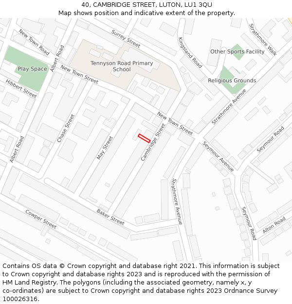 40, CAMBRIDGE STREET, LUTON, LU1 3QU: Location map and indicative extent of plot