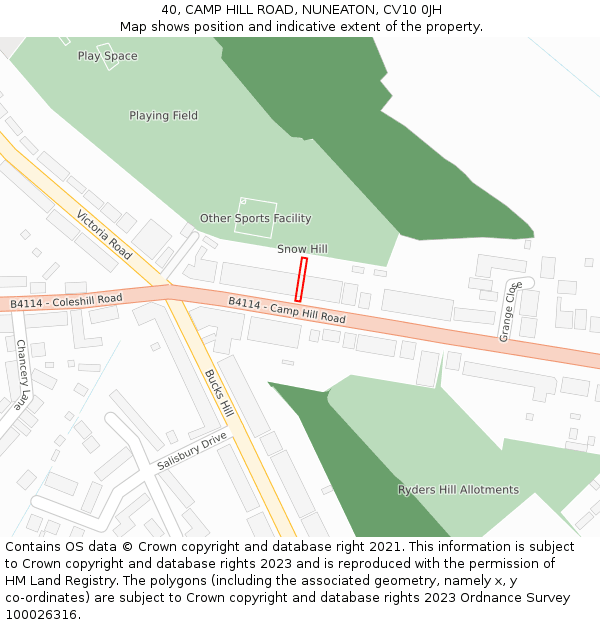 40, CAMP HILL ROAD, NUNEATON, CV10 0JH: Location map and indicative extent of plot