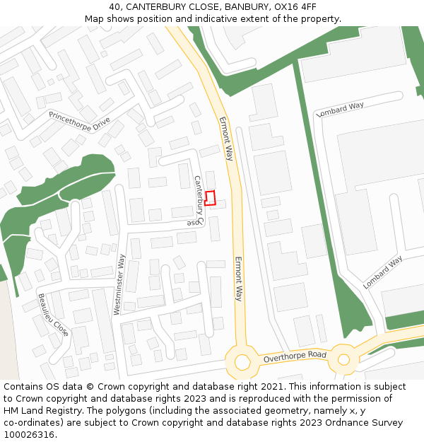 40, CANTERBURY CLOSE, BANBURY, OX16 4FF: Location map and indicative extent of plot