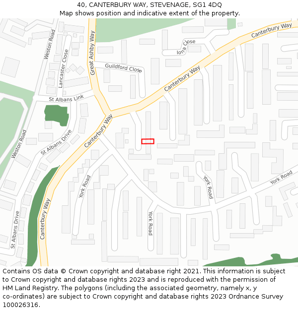 40, CANTERBURY WAY, STEVENAGE, SG1 4DQ: Location map and indicative extent of plot