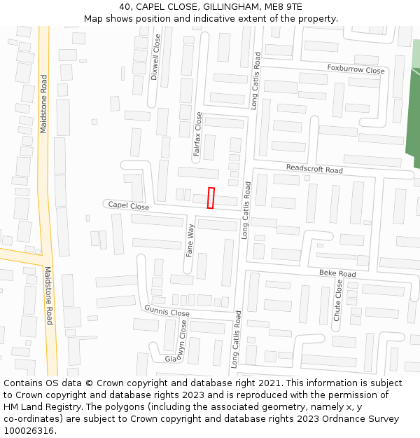 40, CAPEL CLOSE, GILLINGHAM, ME8 9TE: Location map and indicative extent of plot