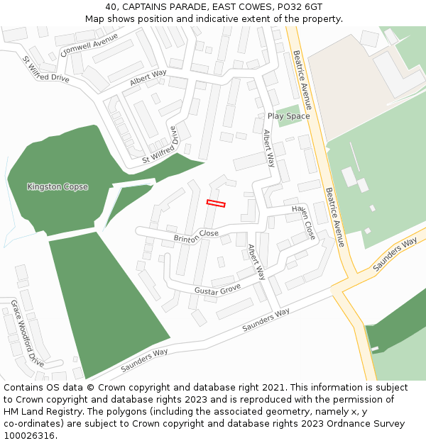 40, CAPTAINS PARADE, EAST COWES, PO32 6GT: Location map and indicative extent of plot