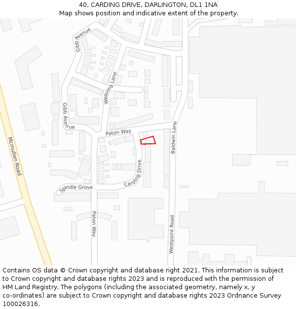 40, CARDING DRIVE, DARLINGTON, DL1 1NA: Location map and indicative extent of plot