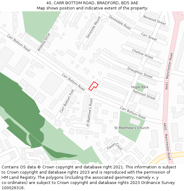 40, CARR BOTTOM ROAD, BRADFORD, BD5 9AE: Location map and indicative extent of plot