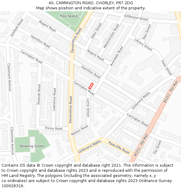 40, CARRINGTON ROAD, CHORLEY, PR7 2DG: Location map and indicative extent of plot