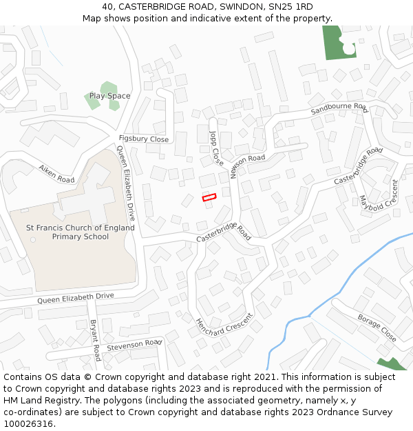 40, CASTERBRIDGE ROAD, SWINDON, SN25 1RD: Location map and indicative extent of plot