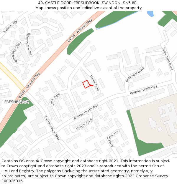 40, CASTLE DORE, FRESHBROOK, SWINDON, SN5 8PH: Location map and indicative extent of plot