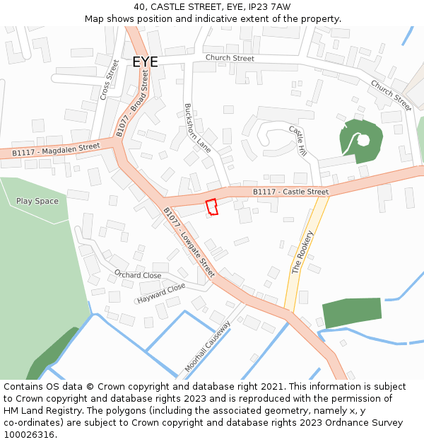 40, CASTLE STREET, EYE, IP23 7AW: Location map and indicative extent of plot