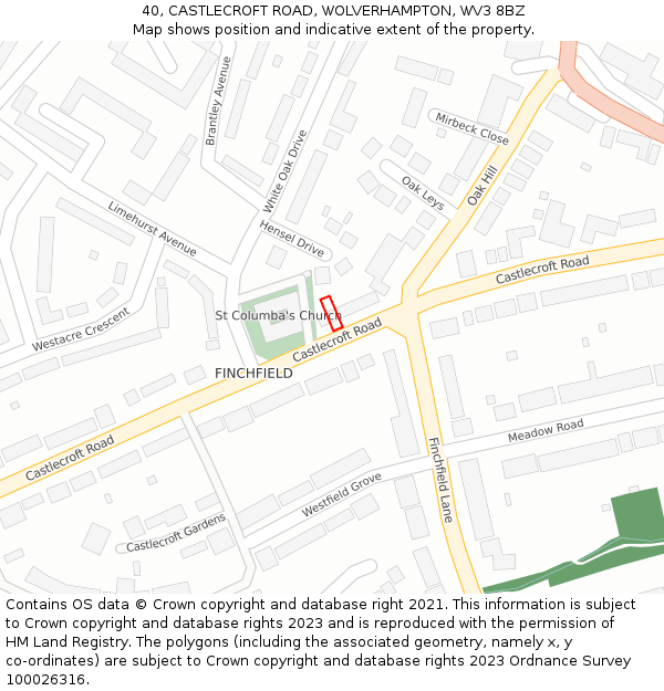 40, CASTLECROFT ROAD, WOLVERHAMPTON, WV3 8BZ: Location map and indicative extent of plot