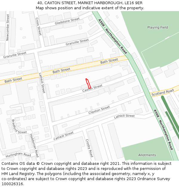40, CAXTON STREET, MARKET HARBOROUGH, LE16 9ER: Location map and indicative extent of plot