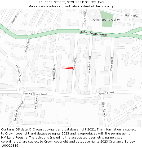 40, CECIL STREET, STOURBRIDGE, DY8 1XG: Location map and indicative extent of plot