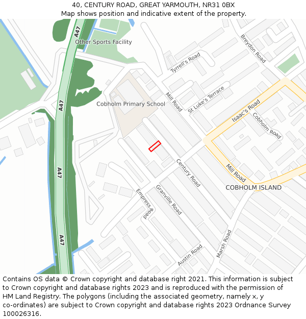 40, CENTURY ROAD, GREAT YARMOUTH, NR31 0BX: Location map and indicative extent of plot